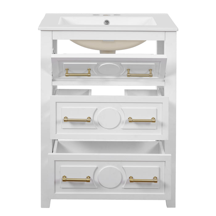 Bathroom Vanity With Sink, Free Standing Single Set, 3 Drawer Storage Cabinet