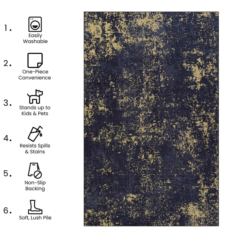 Maval - 8' X 10' Washable Area Rug - Black / Gold