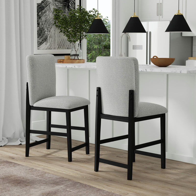 Portland - Square Back Fabric Barstool (Set of 2) - Gray / Black