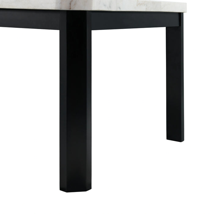 Francesca White Marble Rectangular 5PC Dining Set-Table & Four Blue Velvet Chairs