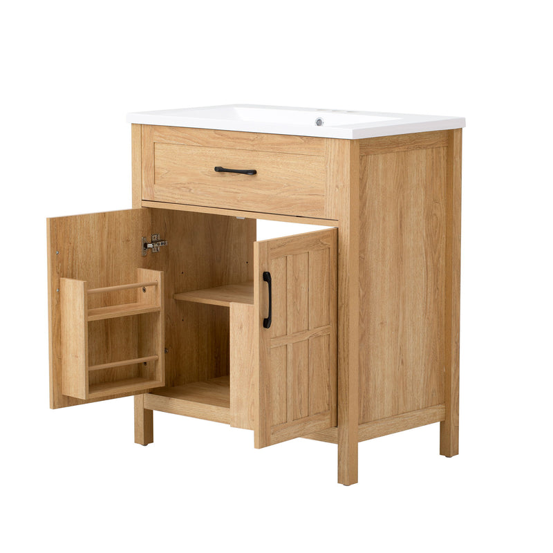 Bathroom Vanity With Sink, Adjustable Shelf & Door Organizers - Walnut