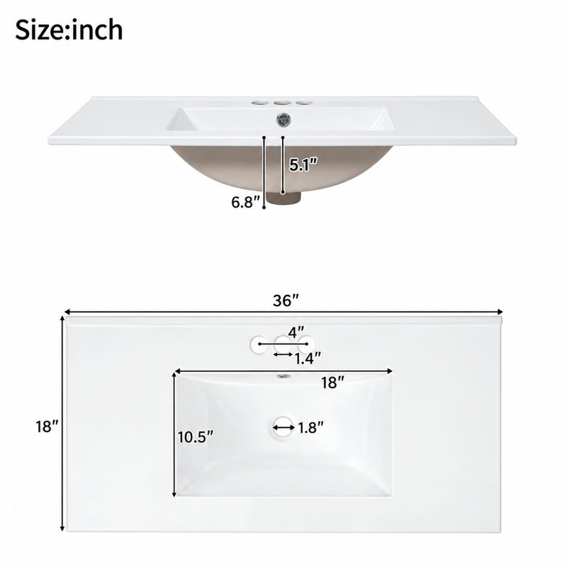 Bathroom Vanity With Sink, Soft Close Doors, Double Storage Shelves & Divided Drawer Ample Storage - White