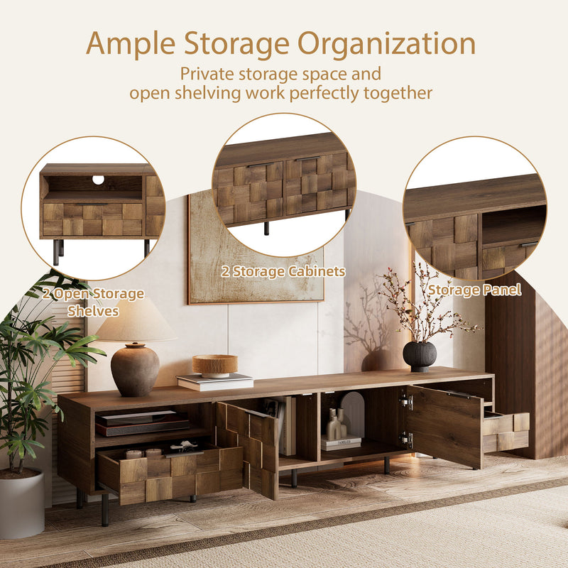 TV Stand With 2 Drawers, Media Console Table For TVs Up To 85'' - Natural