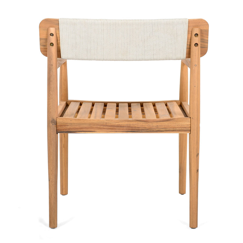 Creative Braided Acacia Wood Outdoor Dining Table And Chairs With Armrests (Set of 2) - Teak / White