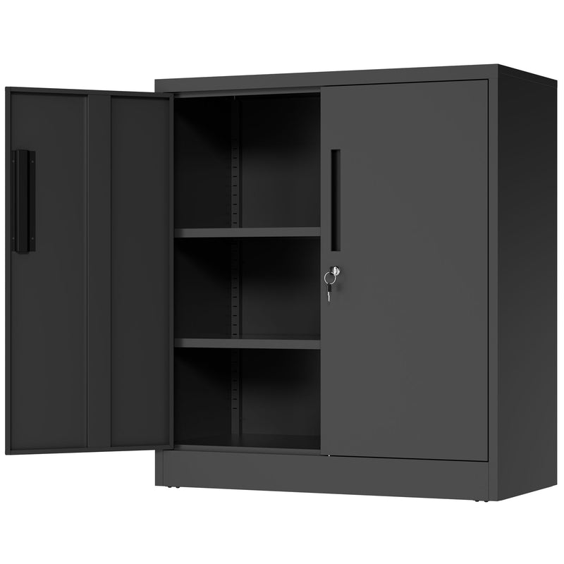Heavy Duty Storage Cabinet With Lock, 2 Door File Cabinet With 2 Adjustable Shelves - Black