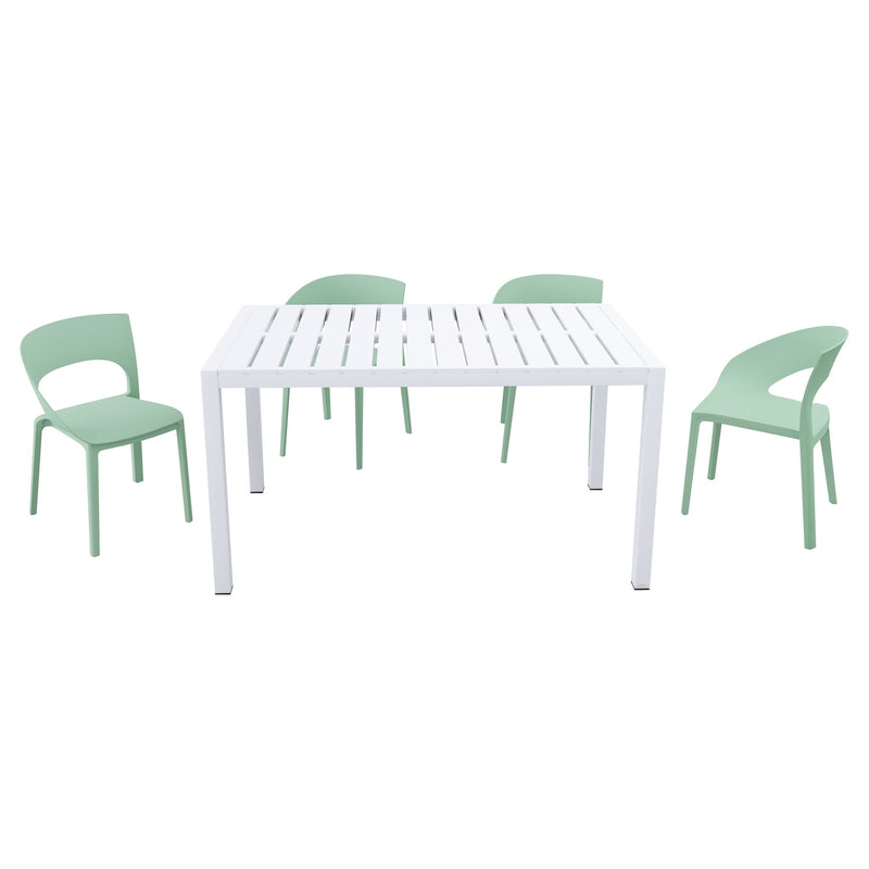 4 Piece Set Of Modern Designed Single Chairs With Long Table
