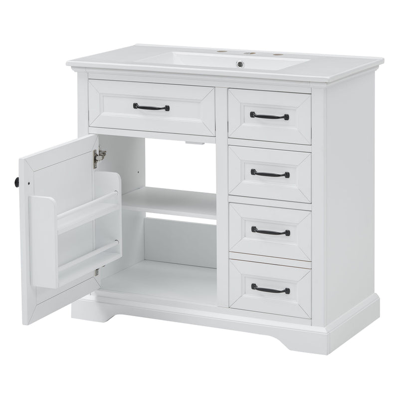 36" Bathroom Vanity With Sink, 2 Tip-Out Drawers, Soft Close Hinges