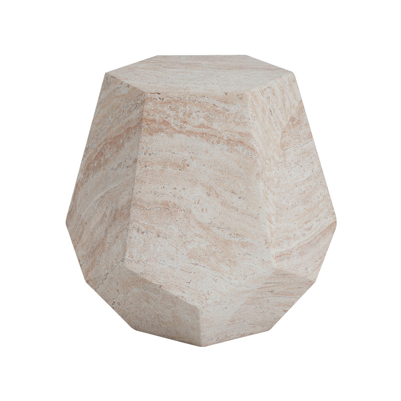 Outdoor / Indoor Lightweight Concrete Side Table, Hexagonal Round Travertine Accent Table - Beige