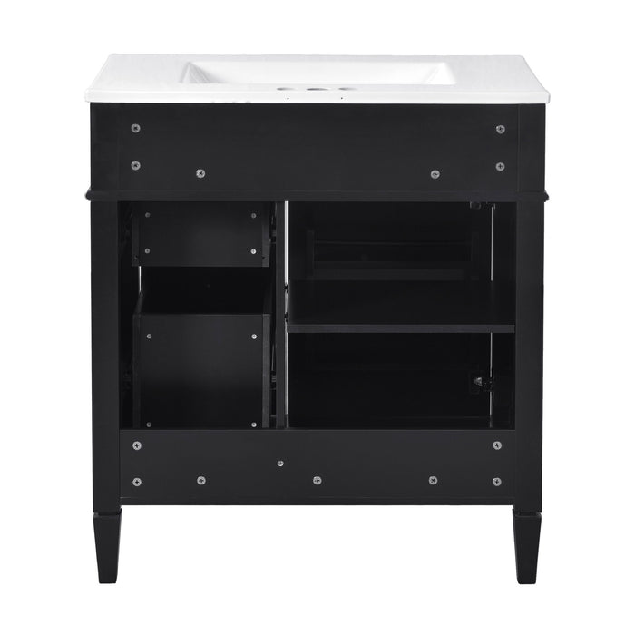 Bathroom Vanity With Top Sink, 2 Doors And 3 Drawers, Freestanding Set With Mirror Cabinet