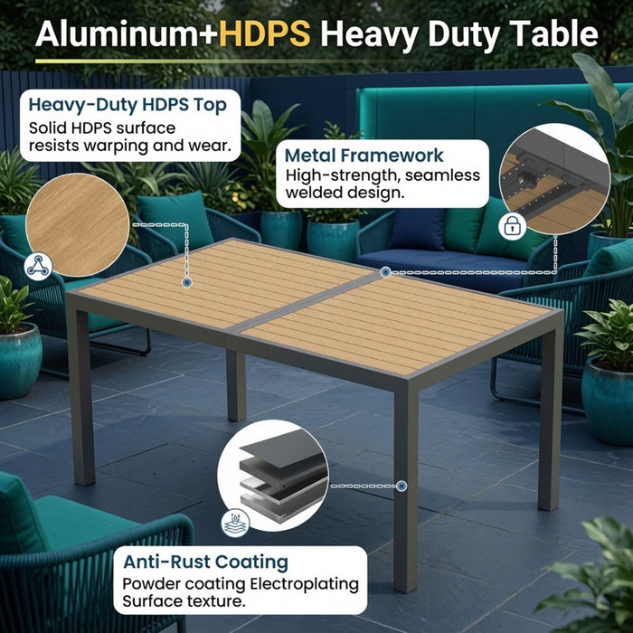 7 Piece Gray Patio Dining Set With Hdps Table And Textilene Chairs For Outdoor Use, Metal Furniture