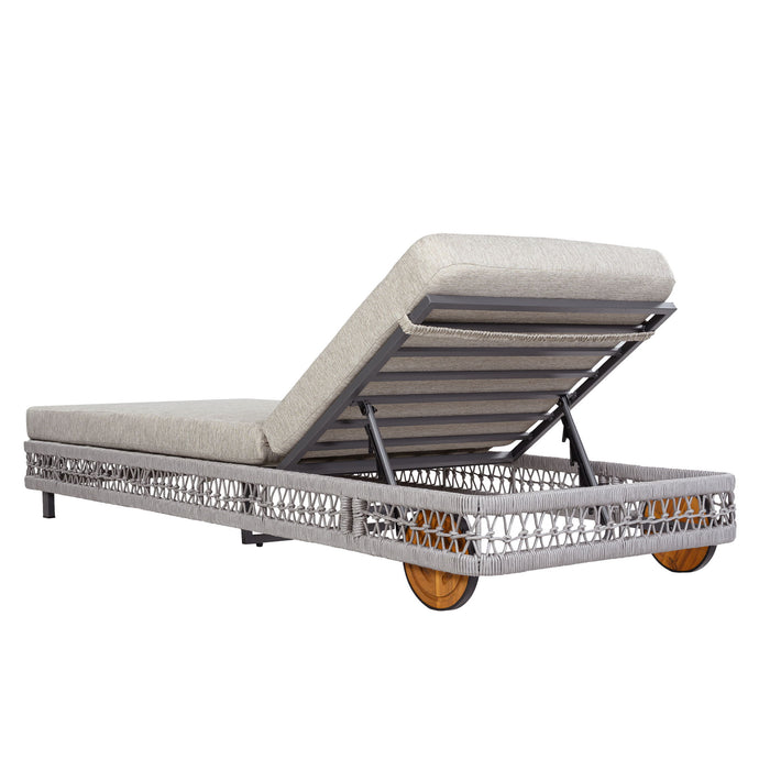 Outdoor Chaise Lounge With Wheels, 5 Position Adjustable Backrest
