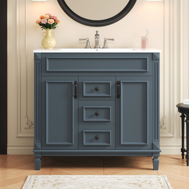Bathroom Vanity With Top Sink, Cabinet With 2 Soft Closing Doors And Drawers