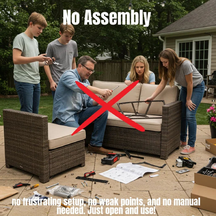 Modern Style Hdpe Wicker Seating Group With Cushions For 3 People In Brown Finish