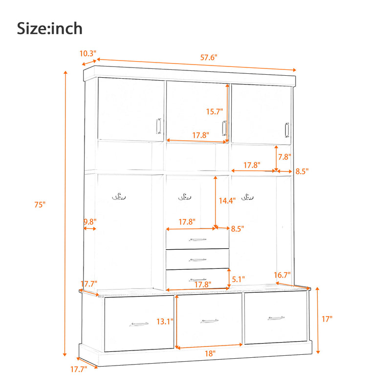 Entryway Hall Tree With Bench And Storage, 5 In 1 Coat Rack