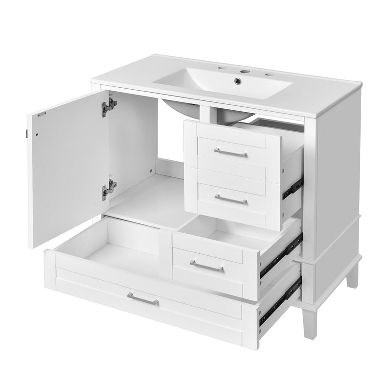 Bathroom Vanity, Modern Bathroom Cabinet With Sink Combo Set, Bathroom Storage Cabinet With A Soft Closing Door And 3 Drawers, Solid Wood Frame