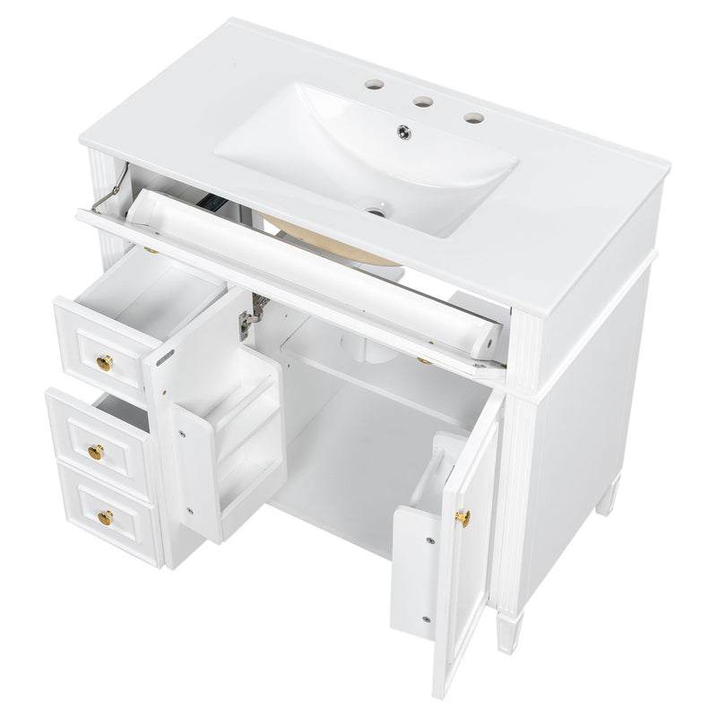 Bathroom Vanity With Sink, 3 Drawers & 2 Doors