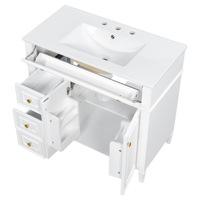 Bathroom Vanity With Sink, 3 Drawers & 2 Doors