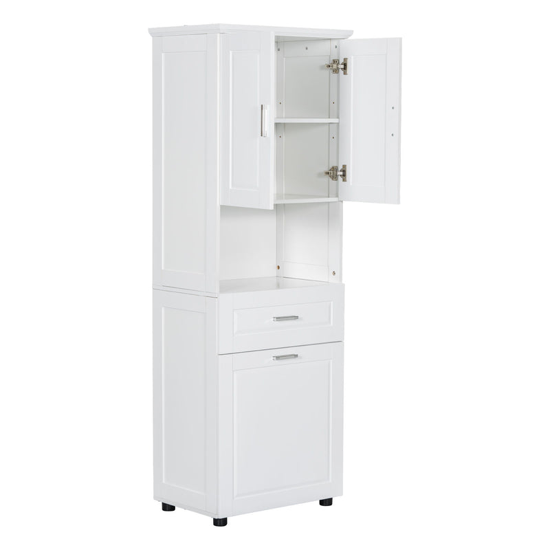 Tall Bathroom Cabinet With Tilt-Out Laundry Basket And Upper Storage