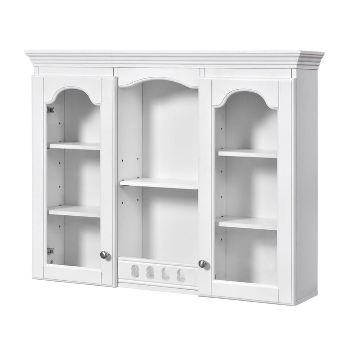 Wall-Mounted Medicine Cabinet With 2 Glass Doors, Adjustable Shelves - White