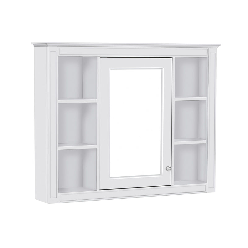 Wall Mounted Medicine Cabinet With Mirror, Storage Cabinet Featuring 6 Open Shelves And Adjustable Interior