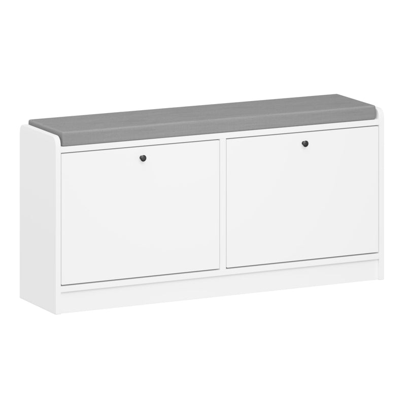 Shoe Storage Bench With Cushion, Entryway Organizer Cabinet For Hallway - White