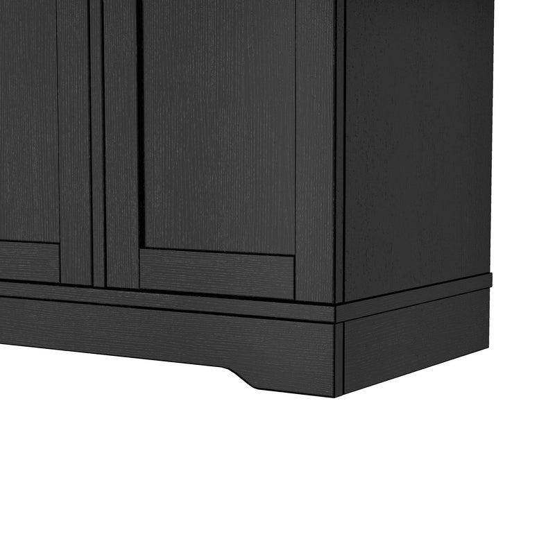 Trexm Multi-Functional Storage Sideboard, Extendable Dining Table, Adjustable Shelves, 3-Tier Pull-Out Rack, Kitchen Island Storage For Kitchen, Dining Room, Living Room (Black)