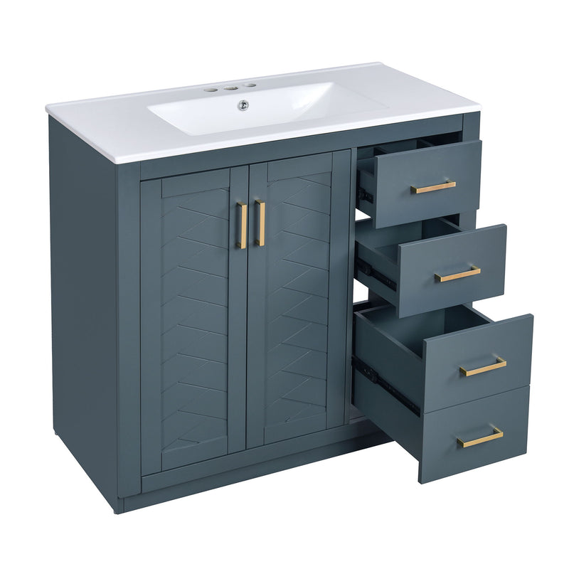 Bathroom Vanity With Sink Combo, Storage Cabinet, Freestanding Set With 3 Drawers & Soft Closing Doors