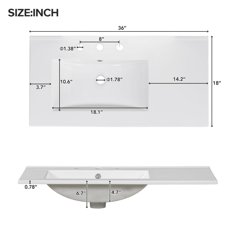 Bathroom Vanity With Ceramic Sink Combo, Abundant Storage Cabinet 2 Soft Close Doors And 5 Drawers