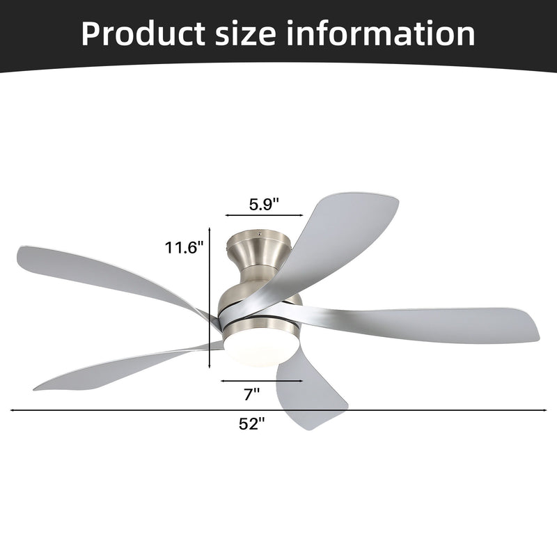 52" Ceiling Fan With 3 Color Dimmable LED Light, DC Reversible Motor, 6 Speed Settings
