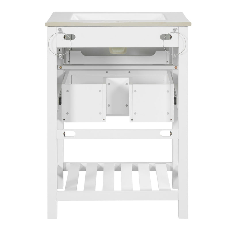 Modern Bathroom Vanity With Integrated Sink, Cabinet With 1 Deep Drawer And 1 Tip-Out Drawer
