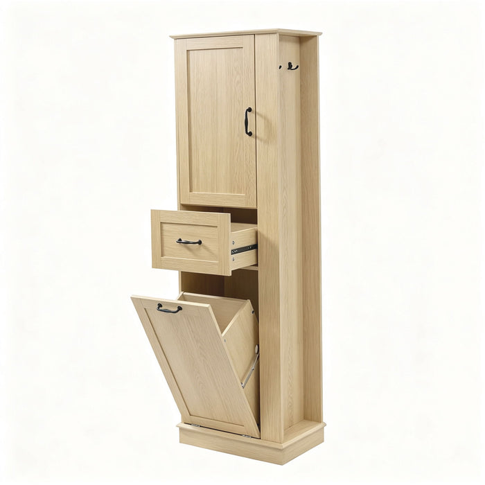 Tall Storage Cabinet With Tilt Out Compartment, Adjustable Shelves, Soft Close Hinges - Natural
