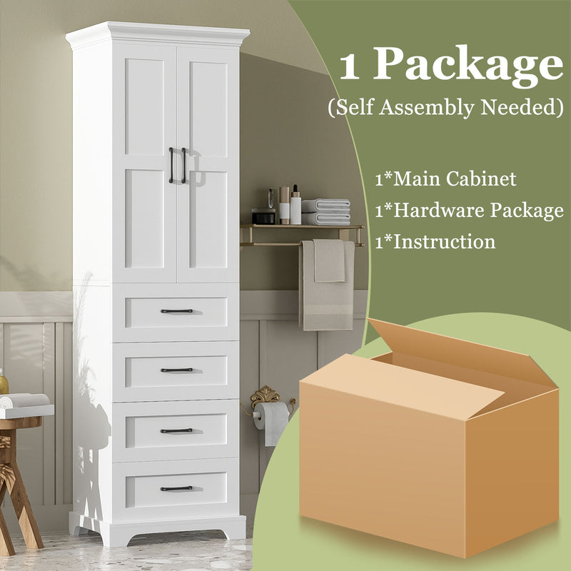 Bathroom Vanity With 2 Damping Hinge Doors, 3 Drawers, Adjustable Shelves - White