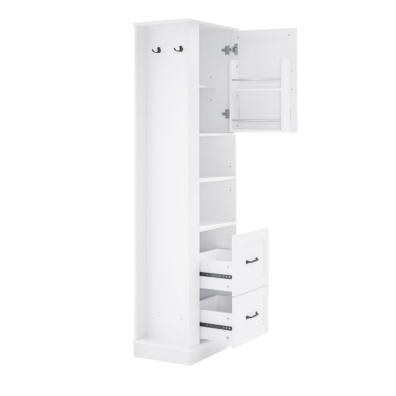 Freestanding Bathroom Storage Cabinet With Adjustable Shelves And Side Hooks Board, Rectangle Design