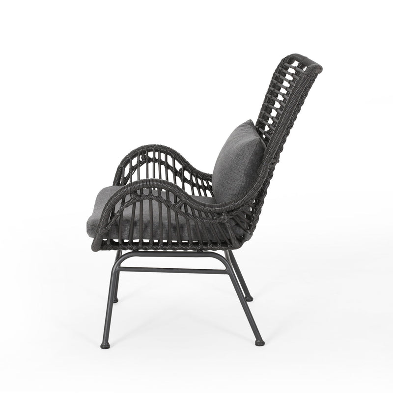 Modern Aesthetic Outdoor Rattan Accent Chair With Metal Legs