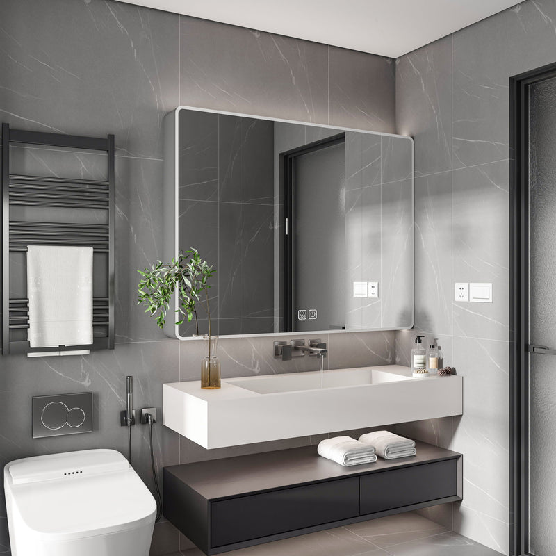 Aluminium Medicine Cabinet Mirror With LED Light And Defogging Function - Gray