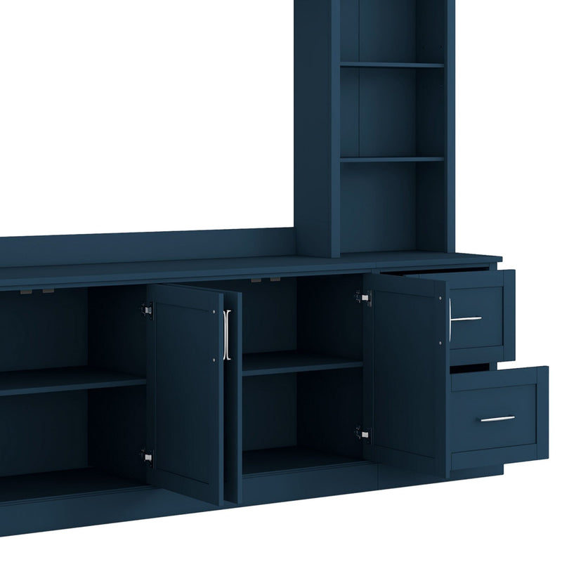 Arched Entertainment Center Wall Unit With Drawers With Adjustable Shelves For Living Room - Blue