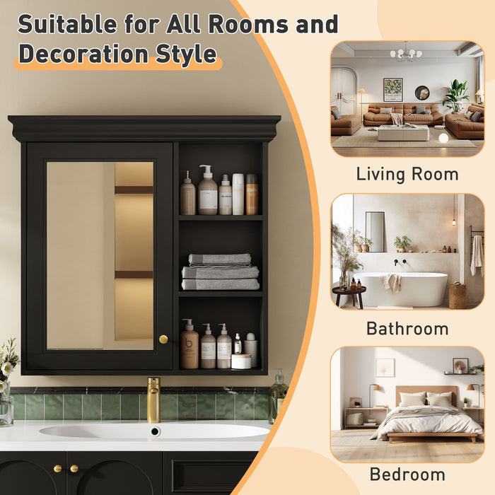 Wall Mounted Bathroom Medicine Cabinet With Mirror And Adjustable Storage With Soft Close Hinges