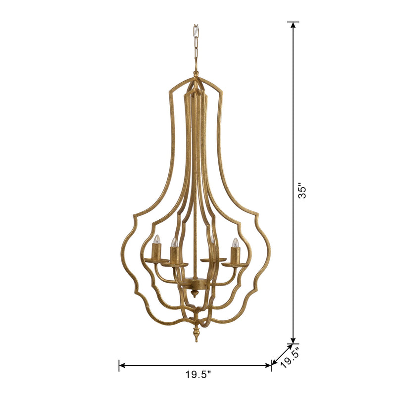 4 Light Chandelier, Hanging Light Fixture With Adjustable Chain For Kitchen, Bulb Not Included - Gold