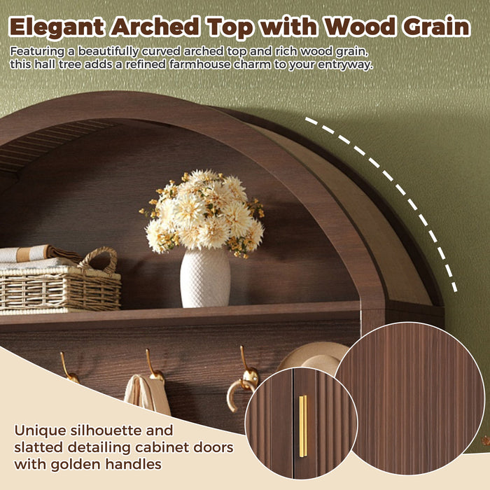 Arched Top Hall Tree With 5 Hooks