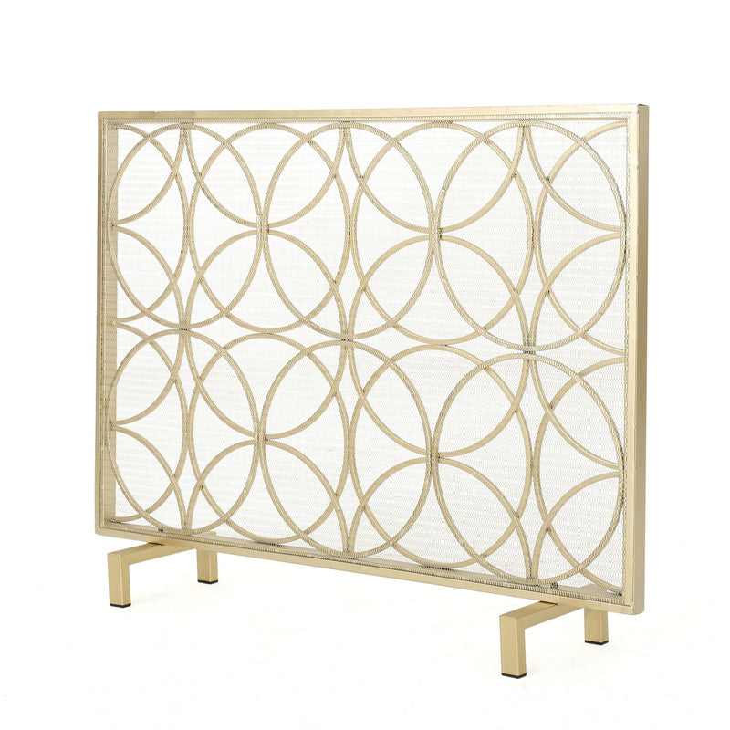 Thayer - Single Panel Iron Fireplace Screen With Geometric Design