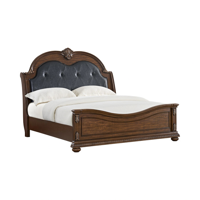 Cadenza UPH Bedroom Set with Black PU in Brown