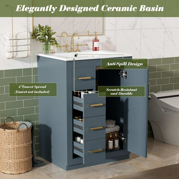 Bathroom Vanity With Integrated Sink, Rectangular Cabinet With 1 Door And 3 Drawers