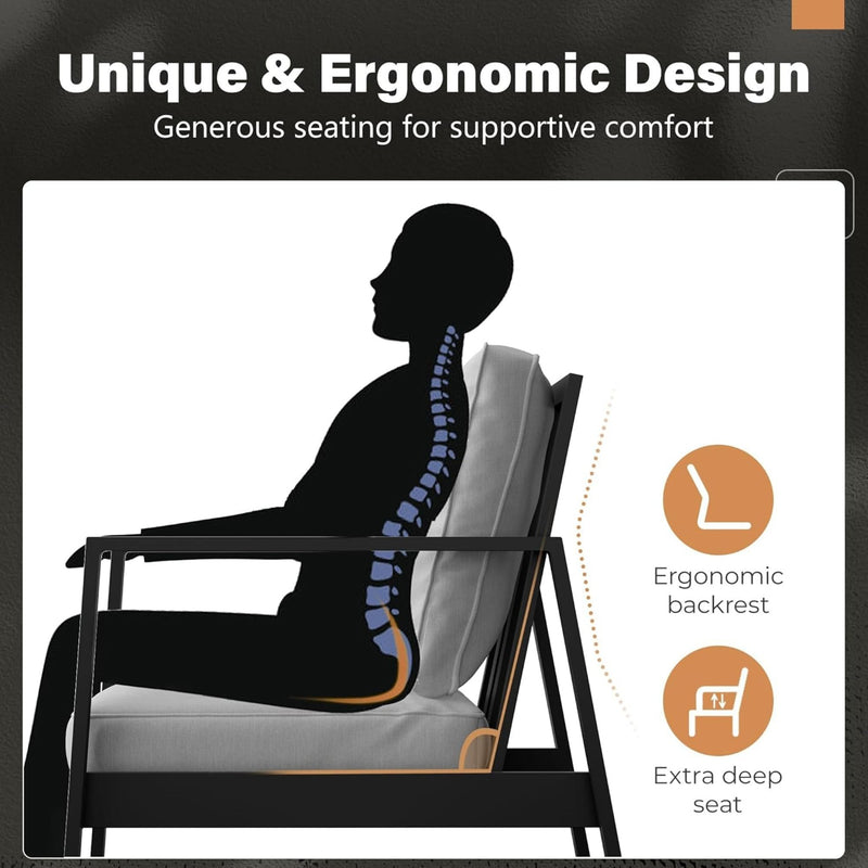 All-Weather Ergonomic Patio Armchairs With Thick Cushions (Set of 2)