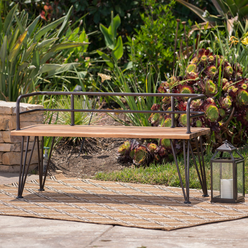 Outdoor Bench With Powder Coated Iron Frame - Teak