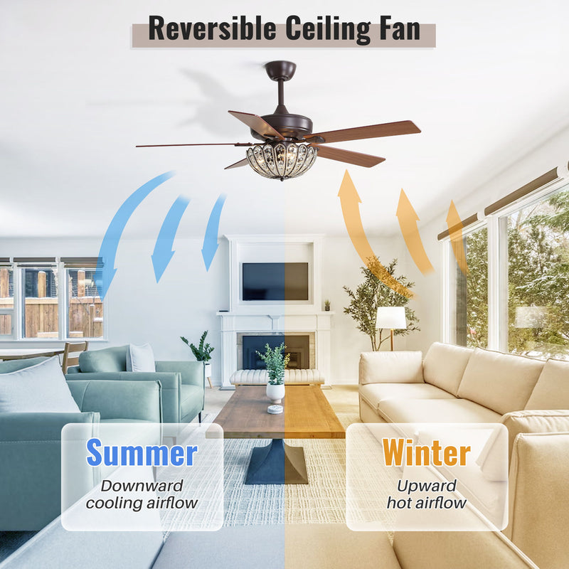 52" Ceiling Fan, 5 Blades, Reversible DC Motor - Coffee