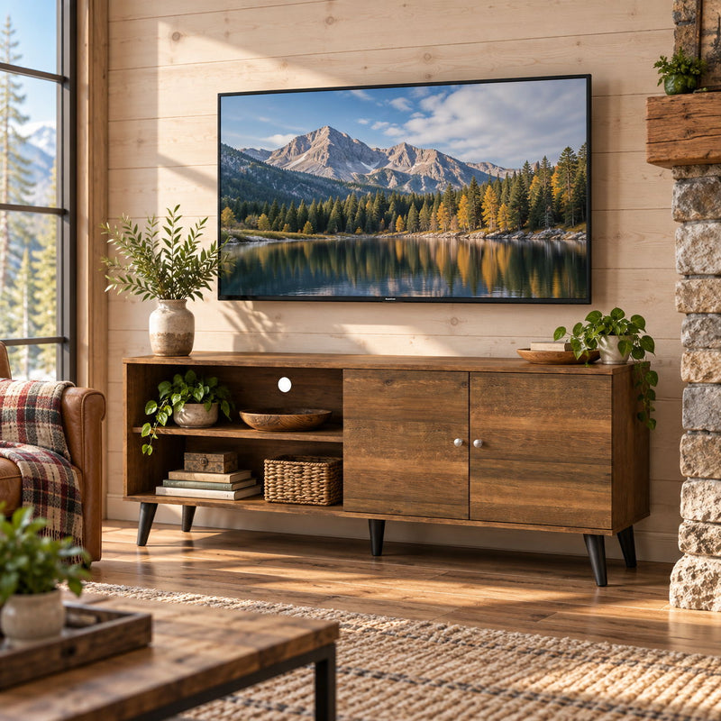 Amidon - TV Stand, With 2 Storage Shelves And 1 Cabinet