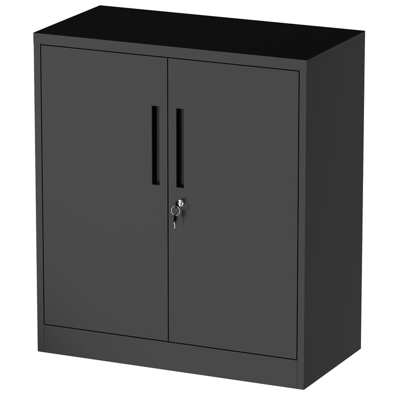 Heavy Duty Storage Cabinet With Lock, 2 Door File Cabinet With 2 Adjustable Shelves - Black