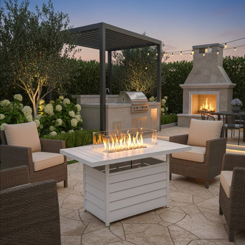 Rectangular Propane Fire Pit Table With Burner, Lava Rock, Waterproof Cover