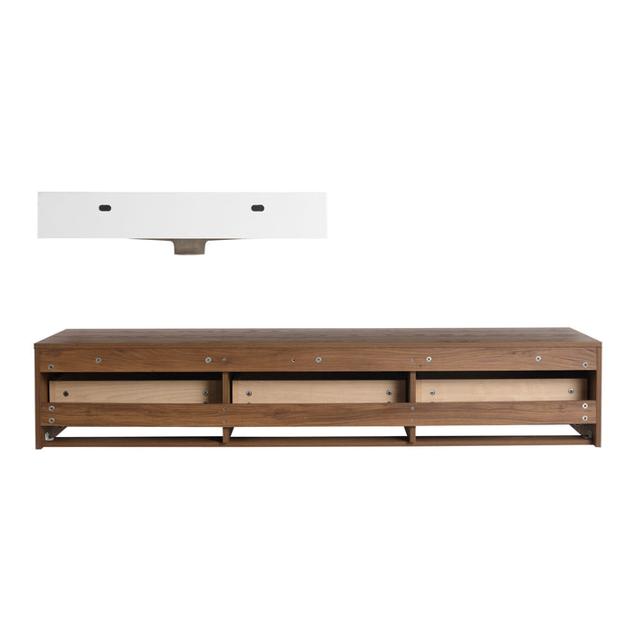Wall Mounted Bathroom Vanity With Resin Sink And 2 Side Cabinet, 3 Soft Close Drawer - Brown Ebony
