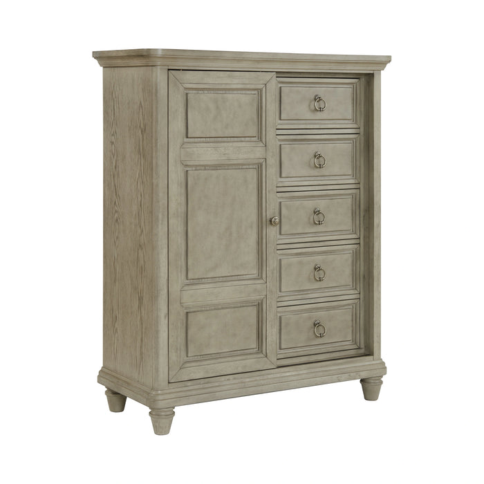 Whit-Ash 5-Drawer Door Chest in Light Grey